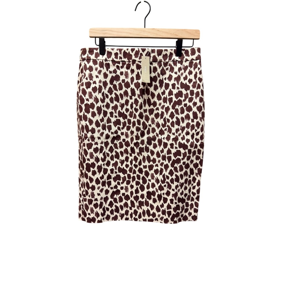 NWT J.Crew No. 2 Pencil Skirt Burgundy Cream Animal Print AP066 Womens 8